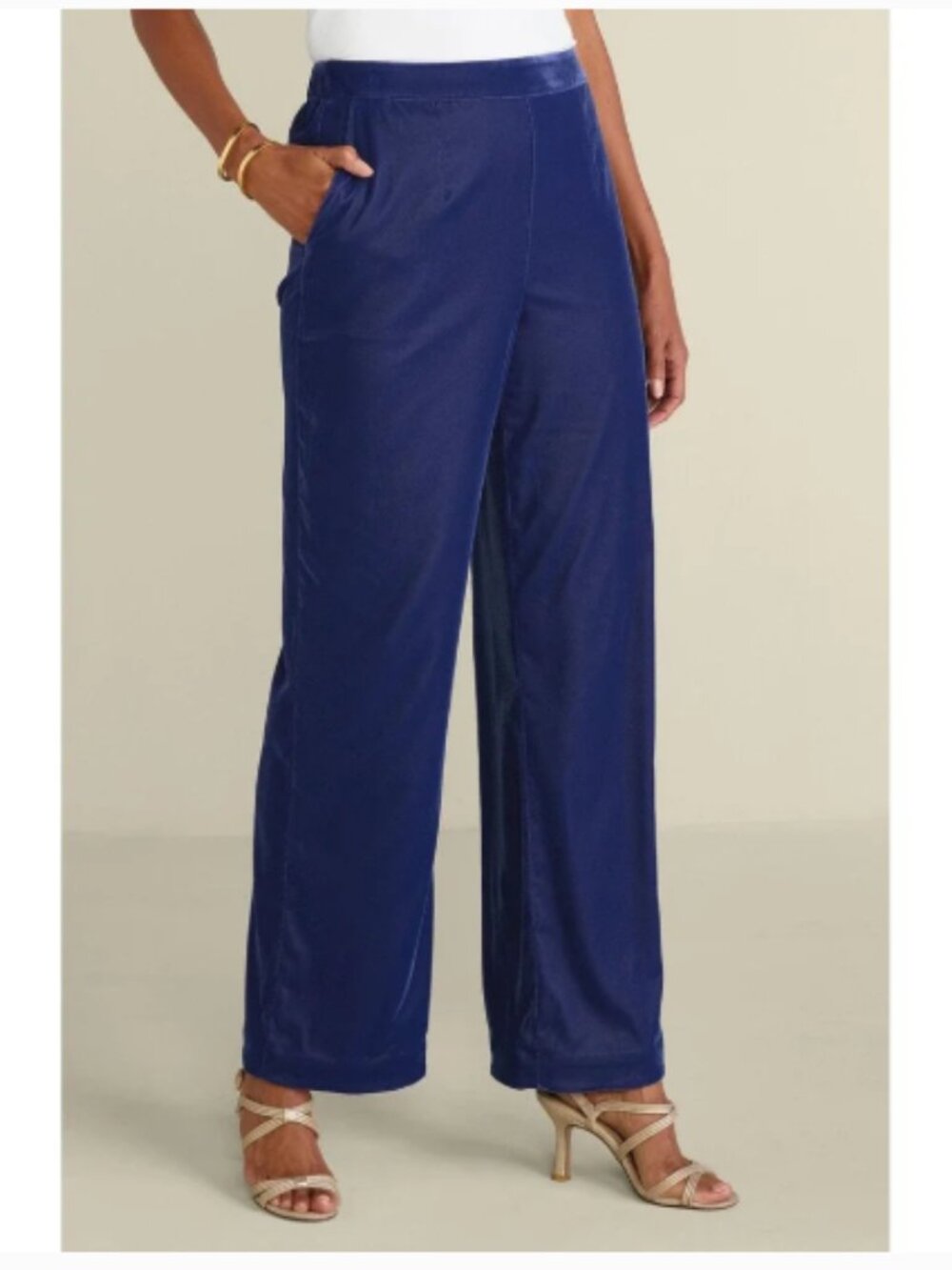Soft Surroundings Aria Velvet Wide Leg Royal Blue Pull On Waistband Pants Large